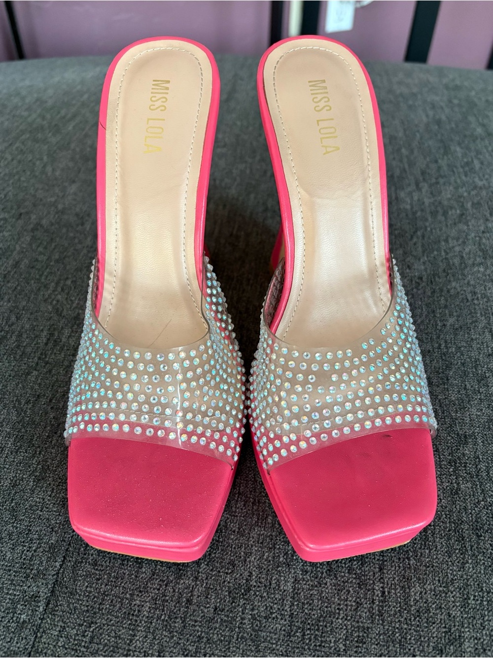 Miss Lola Vibrant pink  Crystal Heels 8.5
